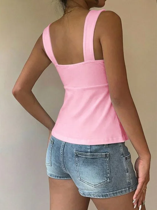 Pink Casual Women's Cotton Tank Top - Picture 2 of 6